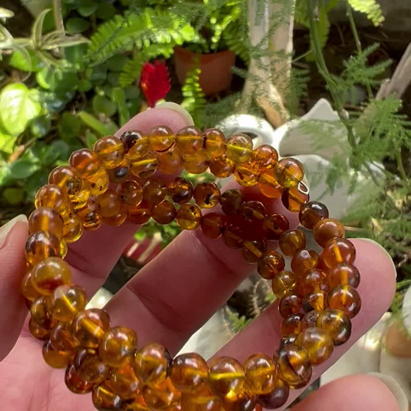 天然波罗的海金珀 7mm三层叠珠 手链14.8克 植物珀 琥珀 Amber - 手链/手环 - 半宝石 金色