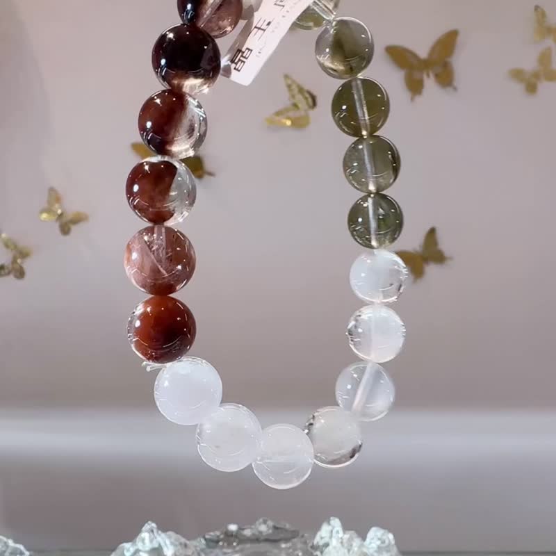 精品半盆带银蓝灰稀有兔毛渐层彩兔水晶10.5mm32.1g水晶手珠 - 手链/手环 - 水晶 多色