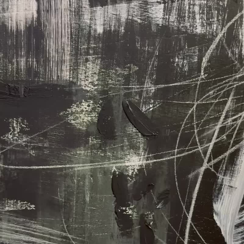 画布上黑白绘画中带有纹理图层的大胆抽象艺术 - 墙贴/壁贴 - 压克力 黑色