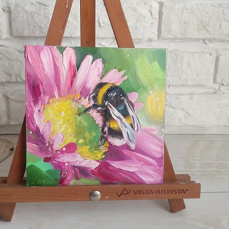 小蜜蜂油画 蜜蜂 小幅艺术 蜜蜂艺术品 花卉画 蜜蜂油画艺术 - 墙贴/壁贴 - 其他材质 粉红色