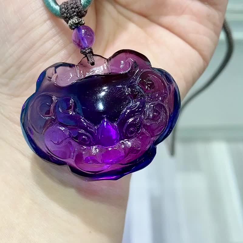 极品天然天然乌拉圭紫水晶吞金兽如意吊坠 晶体通透干净工艺精湛 - 项链 - 水晶 