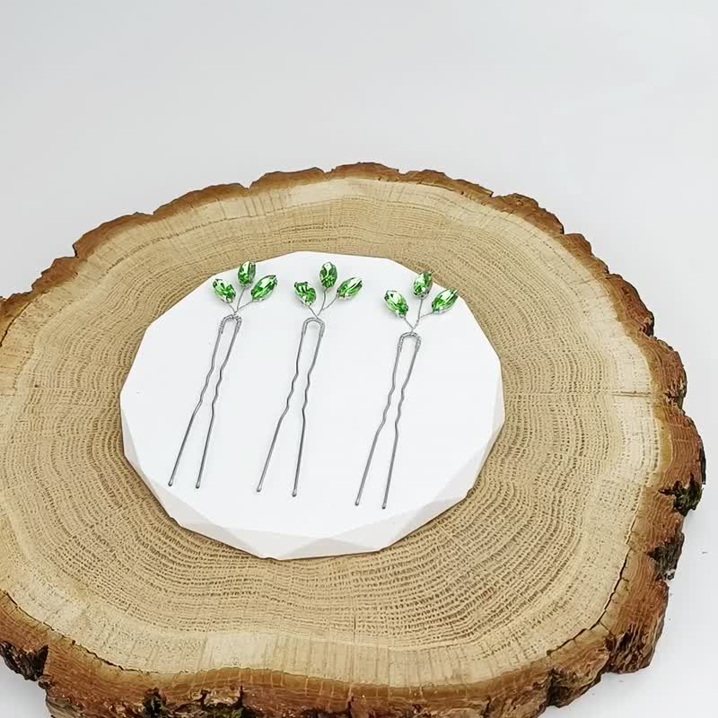 鼠尾草绿新娘发夹 水晶发夹 莱茵石 婚礼发夹 - 发饰 - 水晶 