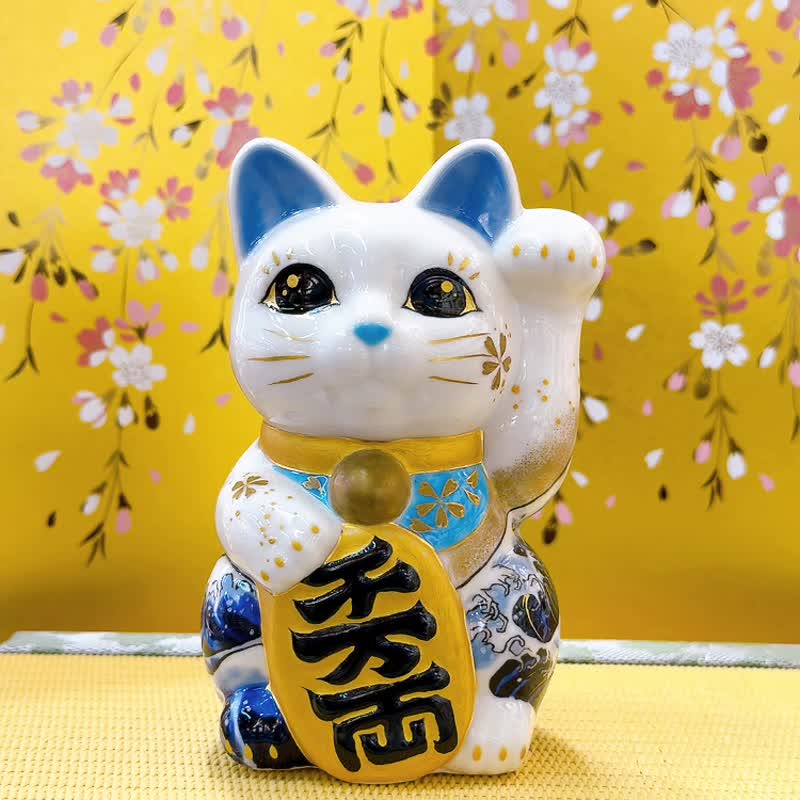 【富涛万両】日本清水烧招财猫 | 神奈川冲浪里 - 千万両 - 摆饰 - 瓷 白色