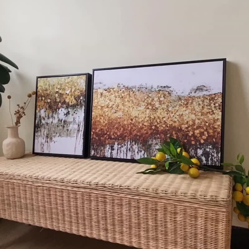 抽象画 • 金风骤起－金色秋天抽象挂画/轻奢客厅装饰/玄关摆设 - 画框/相框 - 棉 多色