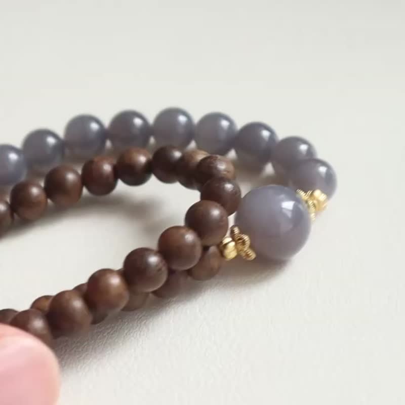 天然烟紫和田玉手链冰糯底老料烟紫玉沉香双圈手链开运转运送女友 - 手链/手环 - 玉石 