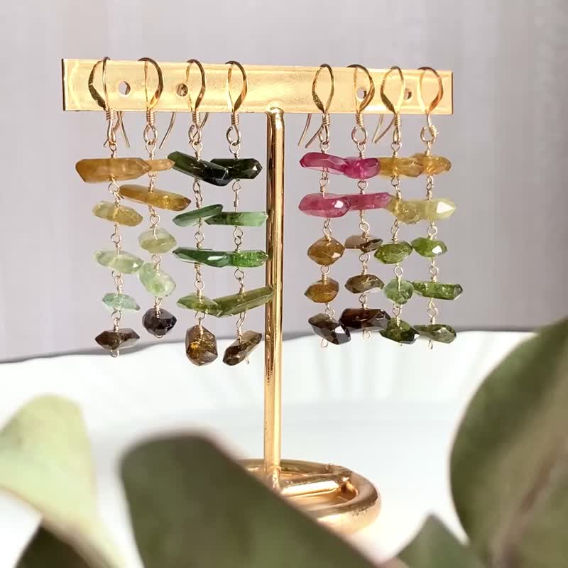 14KGF 碧玺 橙渐变色 耳环 / 独一无二 / 耳夹 / 十月诞生石 - 耳环/耳夹 - 宝石 橘色