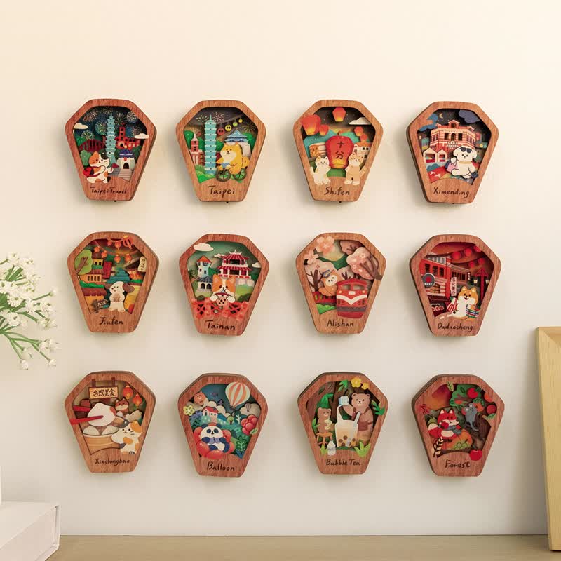 【星愿磁铁灯-大稻埕】台湾纪念品 /  生活配件 / 冰箱贴 - 摆饰 - 木头 多色