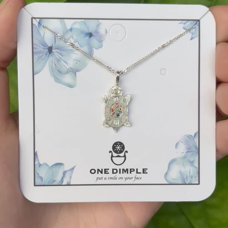 乌龟  手工雕刻 天然宝石 彩色蓝宝石 925银 - 项链 - 纯银 银色