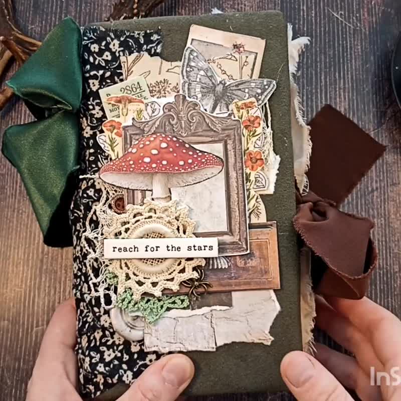 森林蘑菇杂物日记本 林间蝴蝶笔记本 手工制作贩售 - 笔记本/手帐 - 纸 绿色