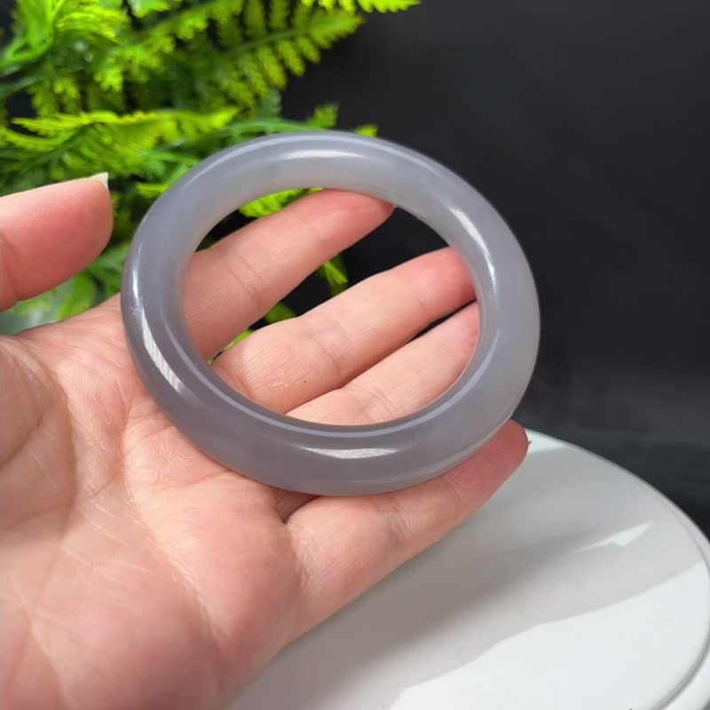 收藏级和田玉烟紫手镯59MM 老料圆条玉手环 附证书 品相油润大气 - 手链/手环 - 玉石 