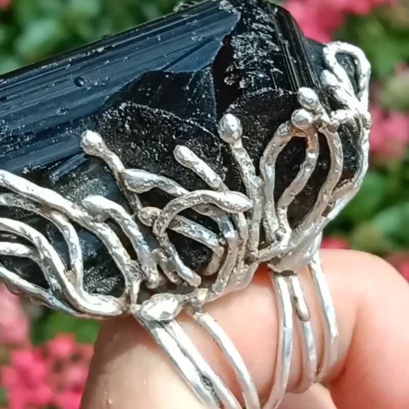 黑碧玺原矿手工银戒 纯银戒指~Yes~Black Tourmaline Silver Ring - 戒指 - 纯银 
