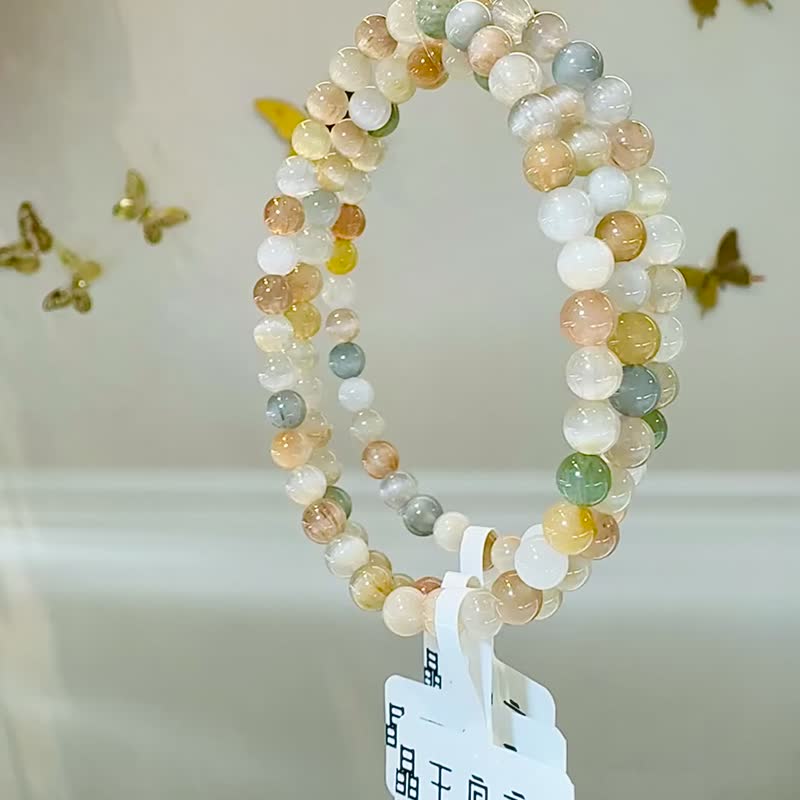 毕业级猫眼温柔彩串兔毛水晶5mm手珠毕业级满顺带稀有灰兔毛 - 手链/手环 - 水晶 多色