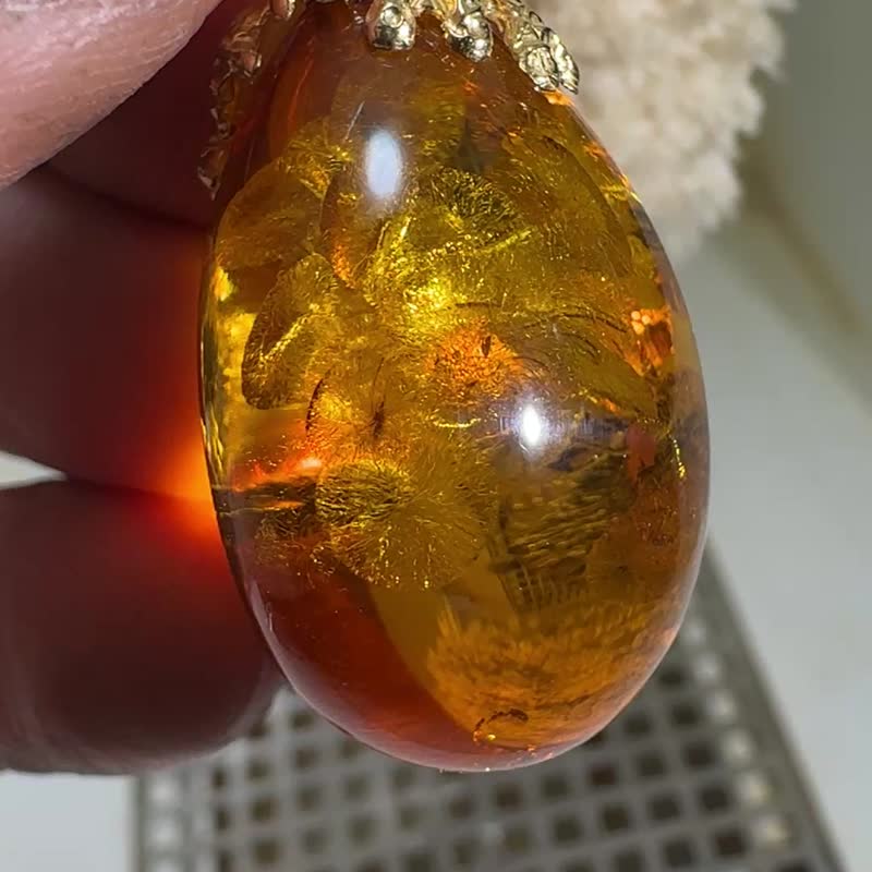 奢华干邑琥珀吊坠  大型闪耀饰品  手工制波罗的海女性首饰 - 项链 - 半宝石 透明