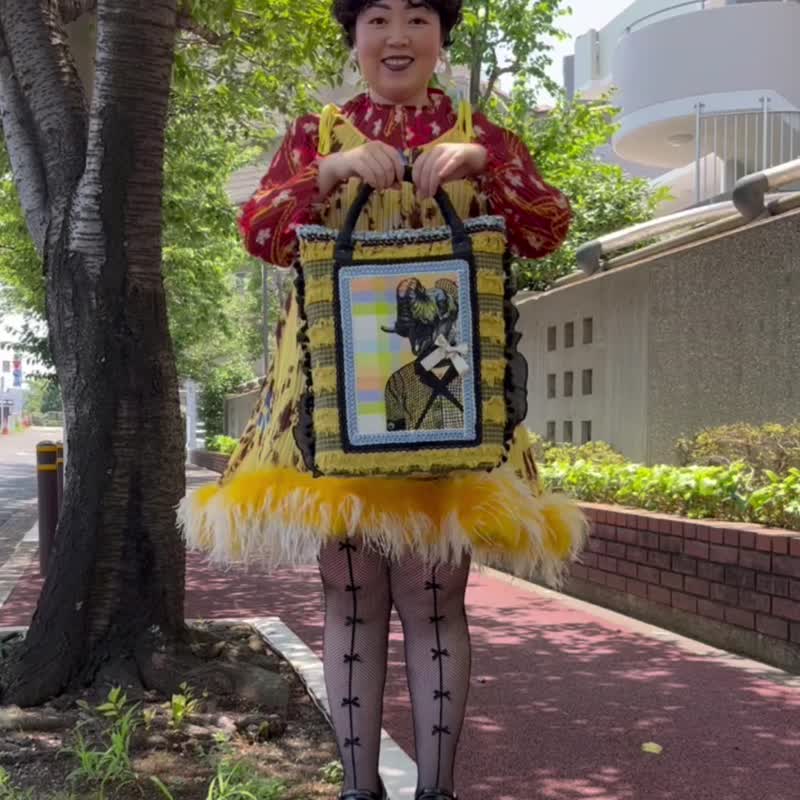 大象女孩搭配缎带耳环 手工刺绣手工包 大象绣花包 - 侧背包/斜挎包 - 绣线 黄色