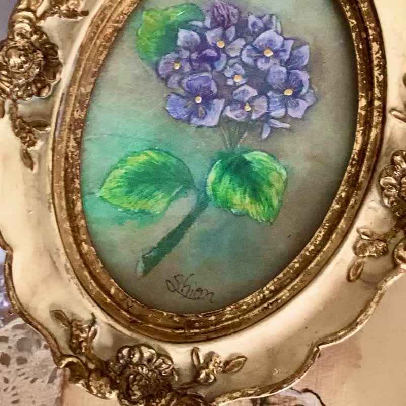 绣球花和白色蝴蝶-A /花痴蝴蝶画，仿古风格，古董，室内装饰 - 海报/装饰画/版画 - 纸 蓝色