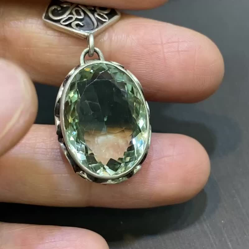 天然 绿色 紫水晶 吊坠 尼泊尔 手工制 925纯银 - 项链 - 水晶 绿色
