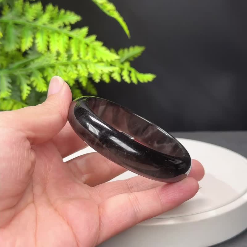 高品质 银曜石手镯 58MM 玉化双天眼银色黑曜石手环 运势趋吉避凶 - 手链/手环 - 半宝石 银色