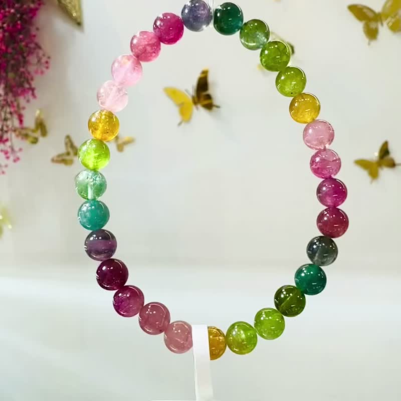 小精品老矿浓色彩碧玺水晶6mm11.35g电气石稀有紫碧玺蓝碧玺 - 手链/手环 - 水晶 多色