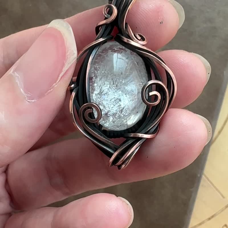 WW367 民族风 绕铜线复古做旧 wire wrap 白水晶 颈链 - 项链 - 铜/黄铜 咖啡色