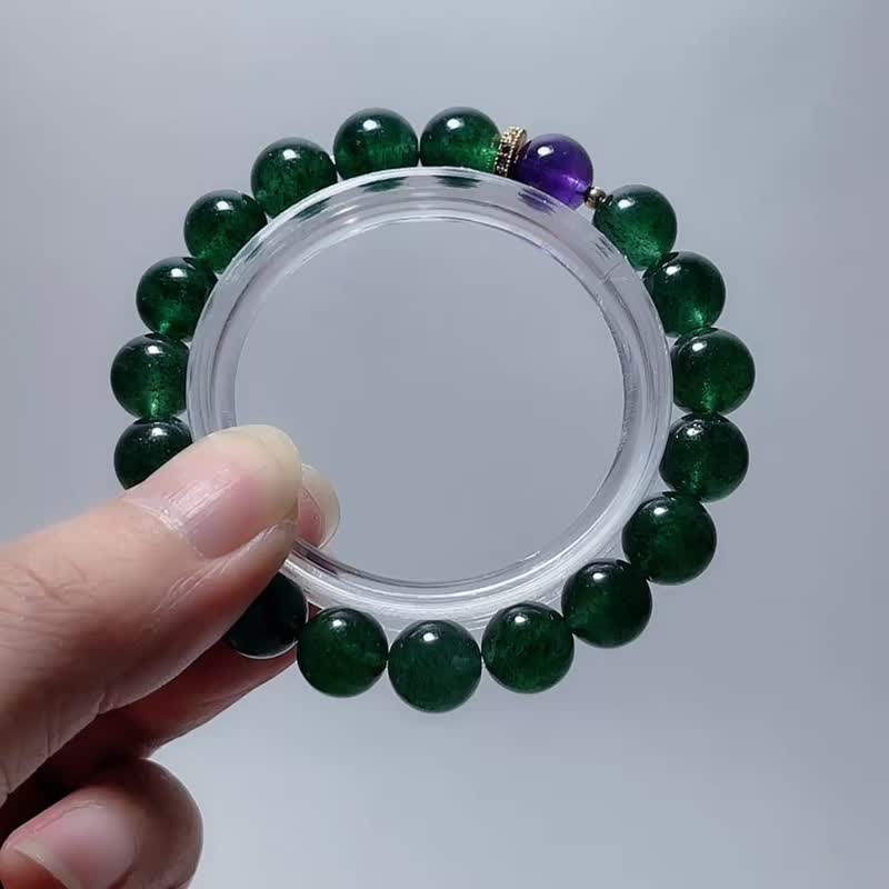 天然矿物 顶级绿草莓晶9.5mm 顶级乌拉圭紫水晶 手链 - 手链/手环 - 宝石 绿色