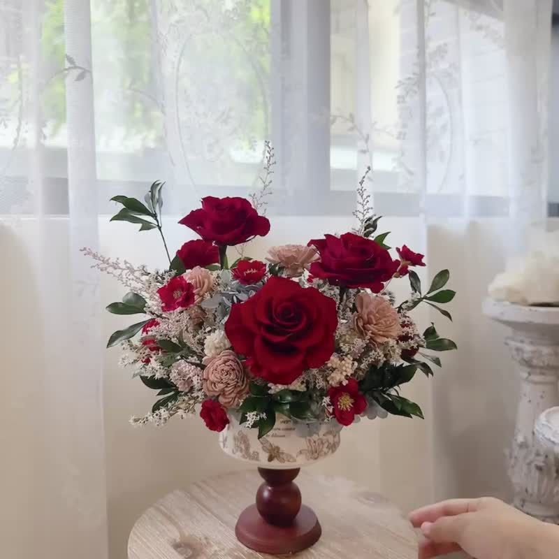 爱与恒久 沈淀老时光 酒红色 质感系 永生盆花 - 干燥花/捧花 - 植物．花 红色