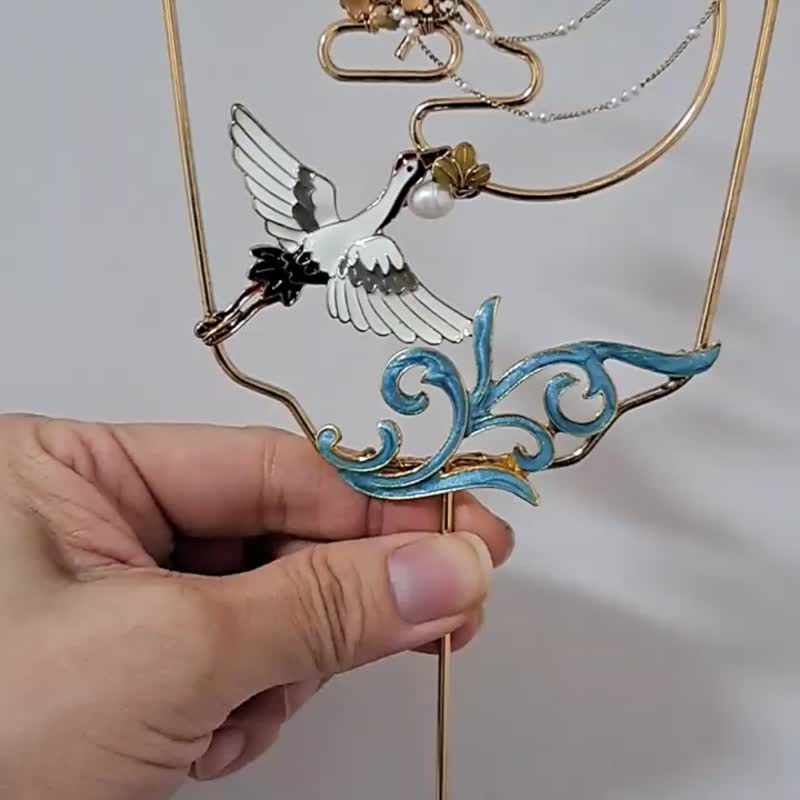 【年节佳礼】~仙鹤月影~迷你镂空团扇 - 扇子 - 其他金属 蓝色