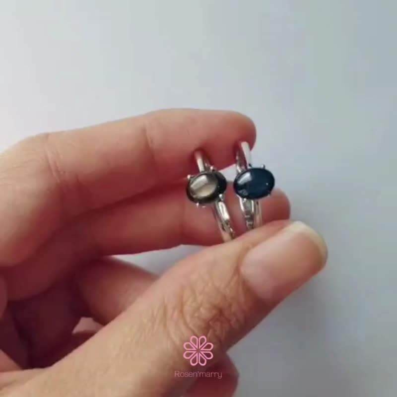 Rosen'marry / 设计师款 皇家蓝色蓝宝石椭圆戒指 925 纯银 - 戒指 - 纯银 蓝色