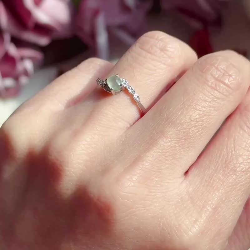 AZ 天然缅甸翡翠纯银戒指 简约绿冰晴 - 戒指 - 宝石 
