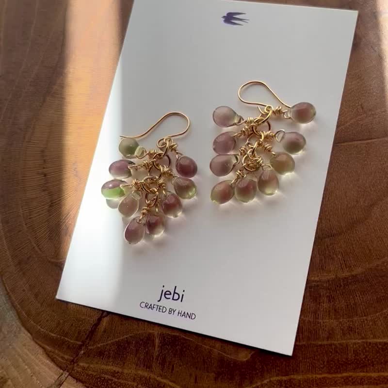 摇曳玻璃丰盈耳环 紫绿色 - 耳环/耳夹 - 贵金属 多色