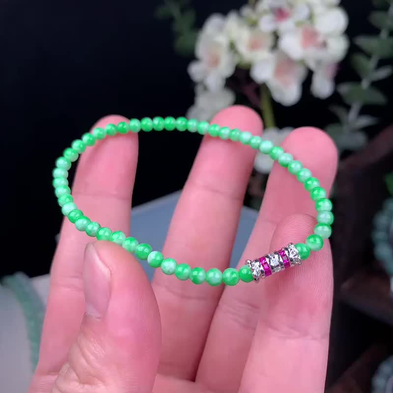 纯天然A货翡翠阳绿小米珠手链 - 手链/手环 - 玉石 