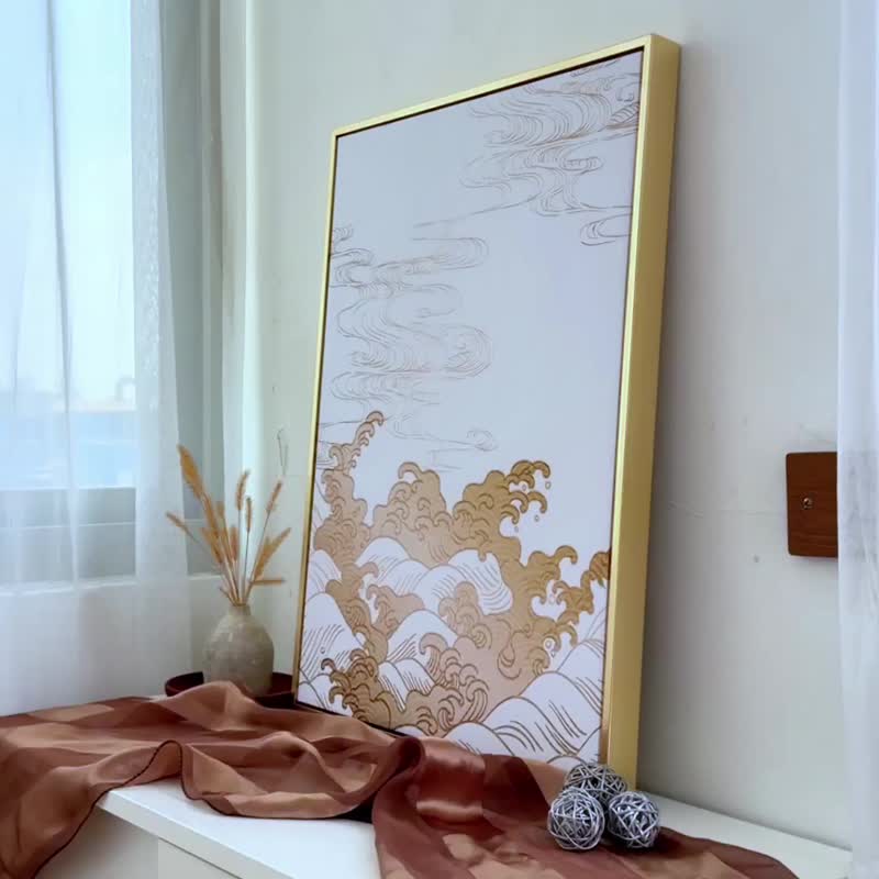 【微瑕特惠】【福利品】浮世绘 • 嵌金银丝  - 卧室挂画/简约风/ - 海报/装饰画/版画 - 棉．麻 金色