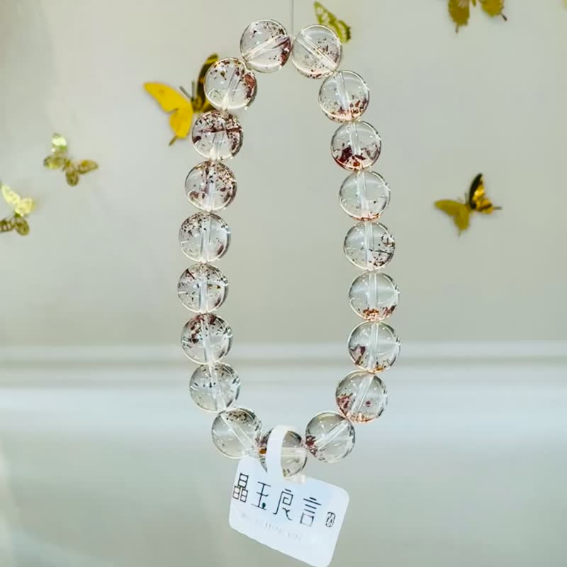 完全玻璃透彼岸花金草莓水晶10mm27.42g人缘桃花业务生意正向能量 - 手链/手环 - 水晶 红色