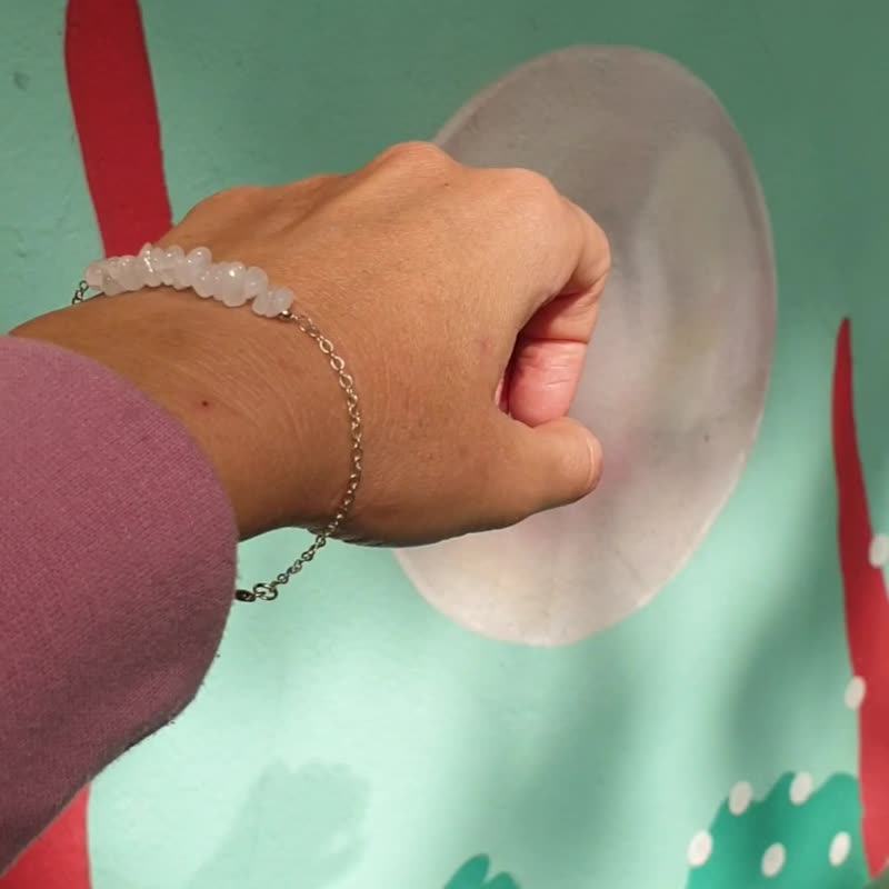 白玛瑙手链，925 纯银，波希米亚风格，处女座诞生石，圣诞礼物 - 手链/手环 - 宝石 白色