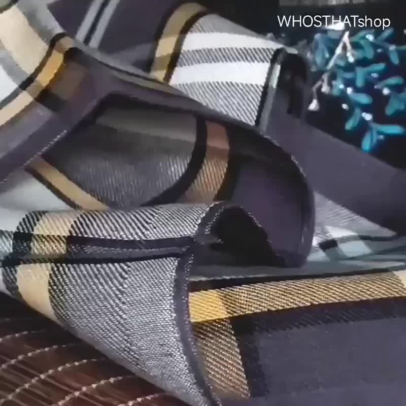 手工刺绣画 新中国风 色织格子全棉手帕 (茶叙) 免费手綉英文字母 - 手帕/方巾 - 棉 灰色