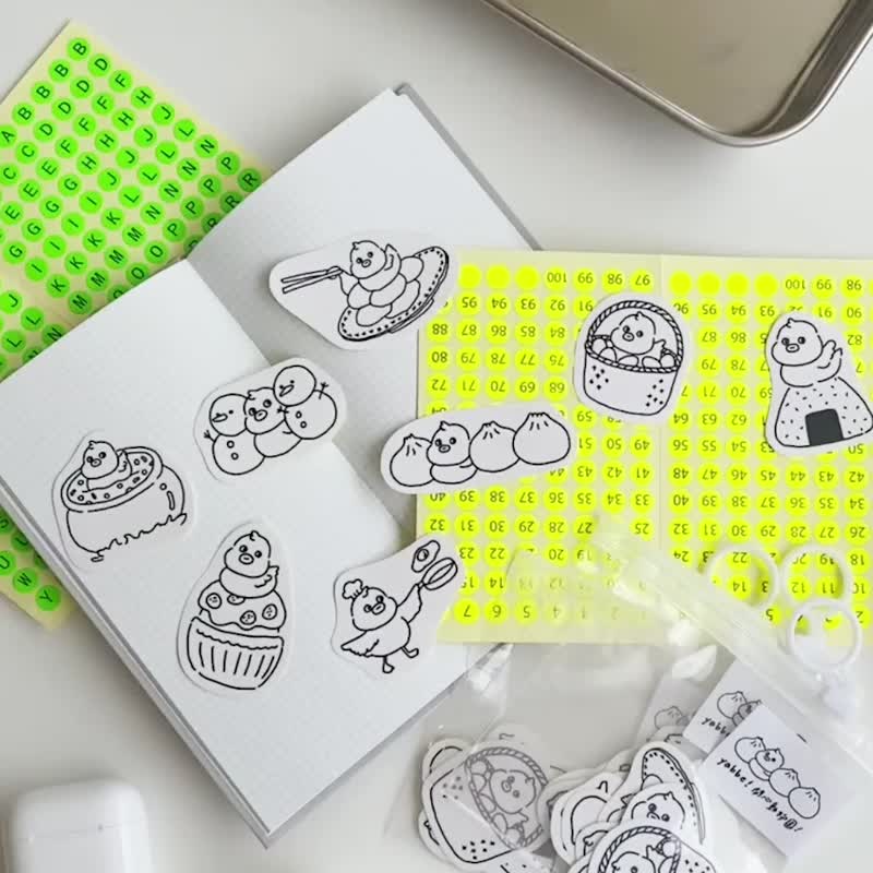 开心动物园-小鸡No.1黑白线条贴纸包/手帐贴纸 - 贴纸 - 纸 黑色