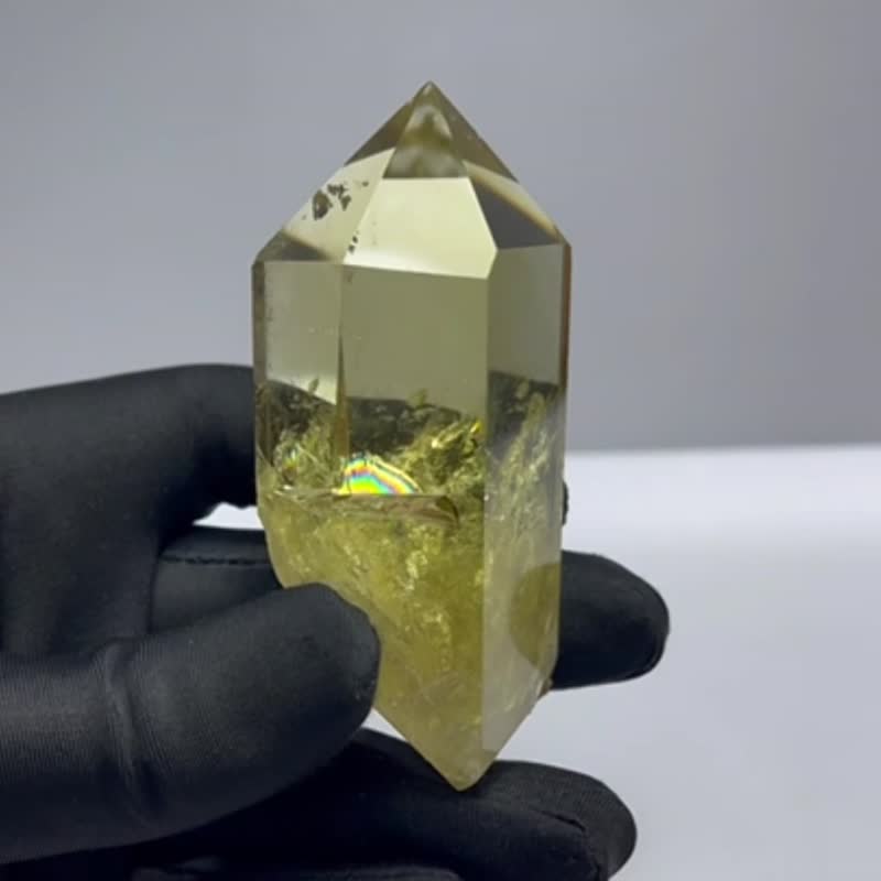 彩虹光 双尖黄水晶柱 送底座 纯净高等级 黄水晶柱 水晶柱 - 摆饰 - 水晶 黄色