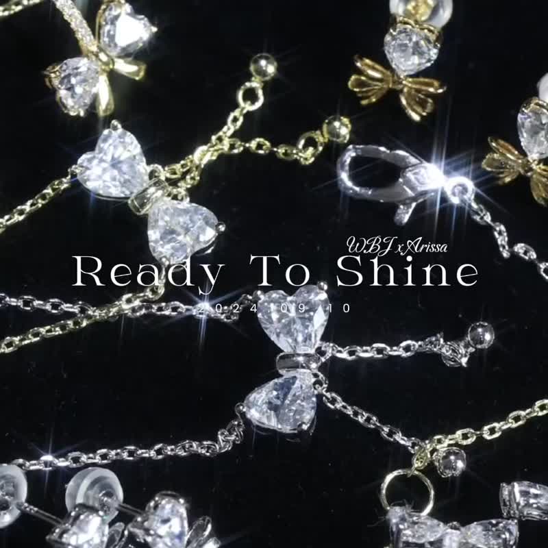 Wbj 订制珠宝 两克拉缎带蝴蝶结纯银耳环 心型宝石电镀 18K 白金饰品 - 耳环/耳夹 - 宝石 银色