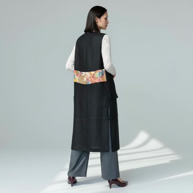 KIMONO 长背心 - 女装背心 - 棉 黑色