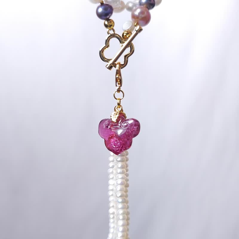 顶级红碧玺 如意 花 巴洛克 马贝 珍珠 3圈手链项链2用 单品 礼物 - 手链/手环 - 宝石 红色