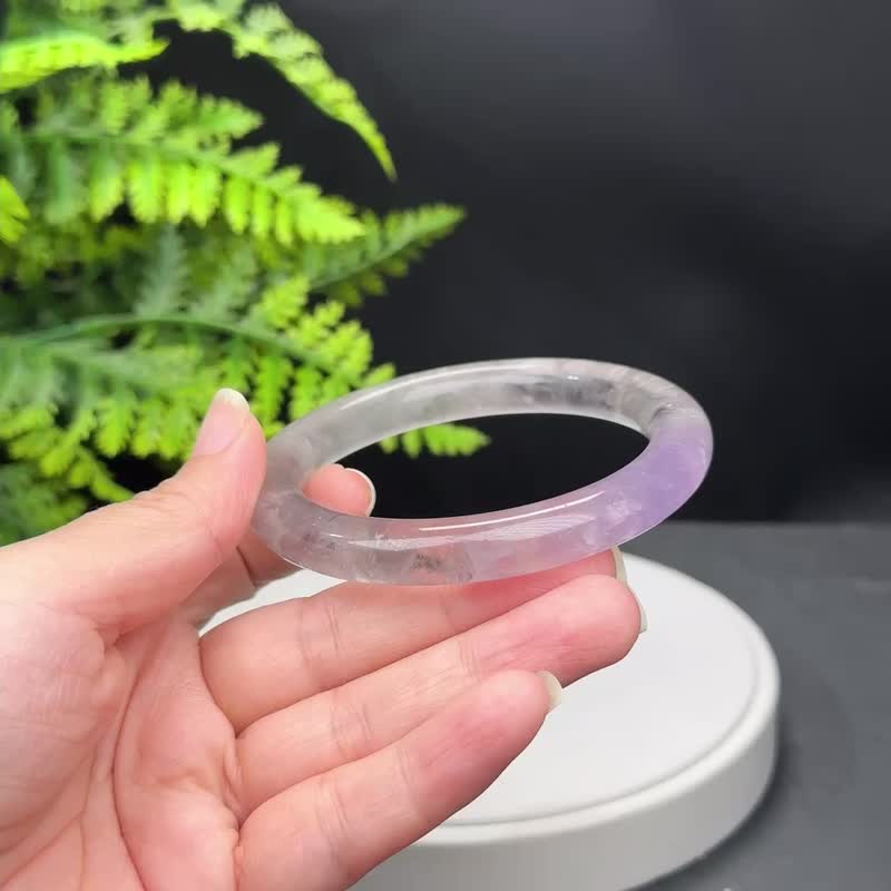 高品质 巴西 绿水晶手镯 60MM 冰透闪片圆条 共生紫水晶 辟邪招财 - 手链/手环 - 水晶 