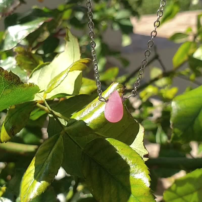 菱锰矿泪滴项链，925 纯银，波希米亚风格饰品，摩羯座诞生石 - 项链 - 宝石 粉红色