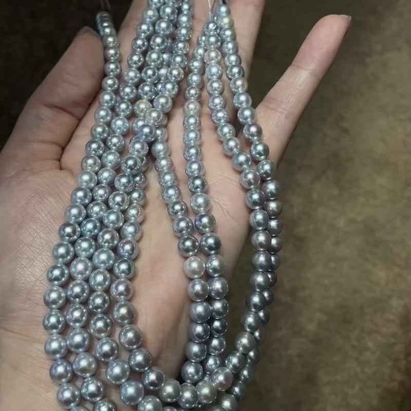 中瑕微瑕巴洛克近圆真多麻天然海水珍珠真珠项链5.5mm-9mm全珠链 - 项链 - 珍珠 银色