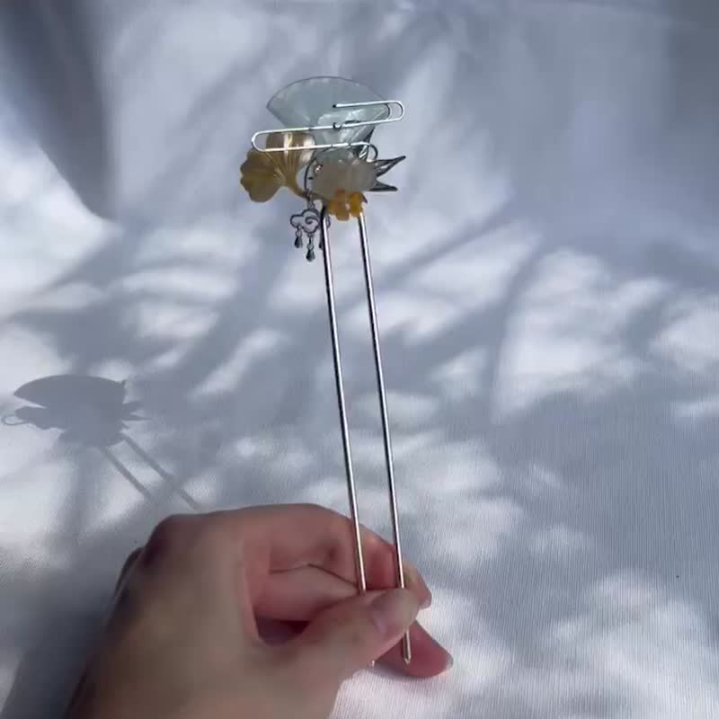 海蓝宝金属编织_发簪_泾秋_森系饰品_天然石_矿石_铜镀S925银 - 其他 - 半宝石 