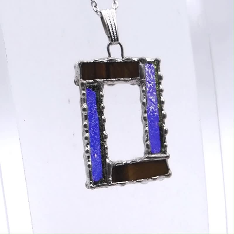细腻彩绘玻璃与天然石材（虎眼石）坠饰 - 项链 - 琉璃 多色
