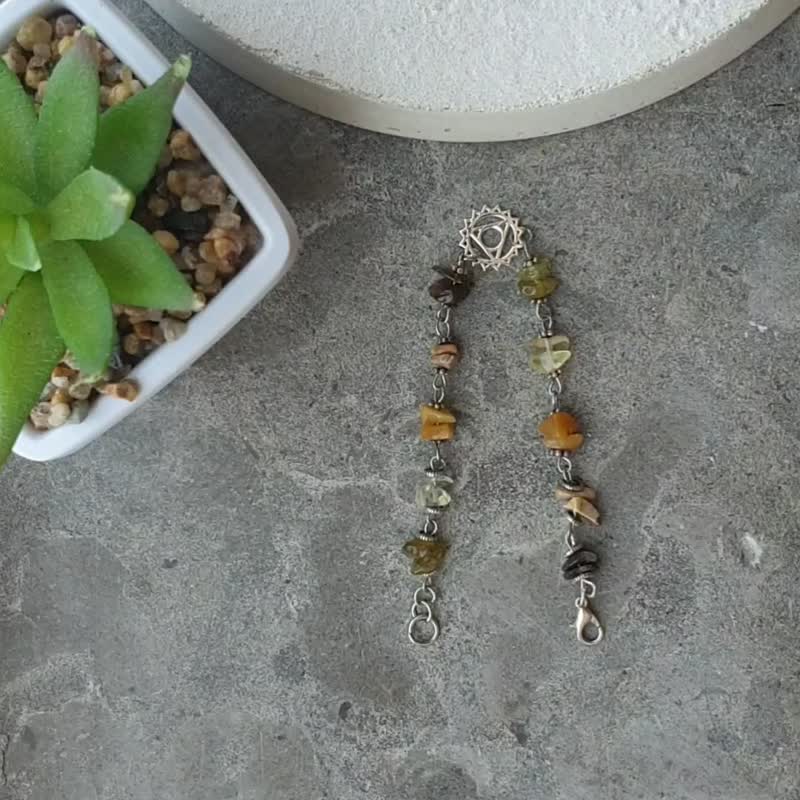 太阳神经丛脉轮水晶手链，925 纯银，黄水晶，褐锂矿，图像碧玉 - 手链/手环 - 水晶 多色