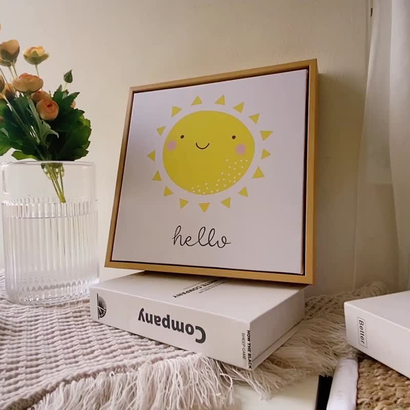 可爱的太阳打招呼- 可爱黄色微笑太阳挂画/儿童房布置/入厝礼 - 海报/装饰画/版画 - 棉．麻 黄色