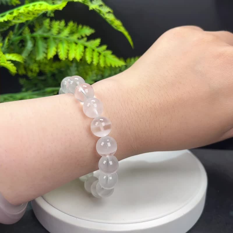 高品质天然白色幽灵水晶手串11.5mm冰透聚宝盆白水晶手錬净化能量 - 手链/手环 - 水晶 白色