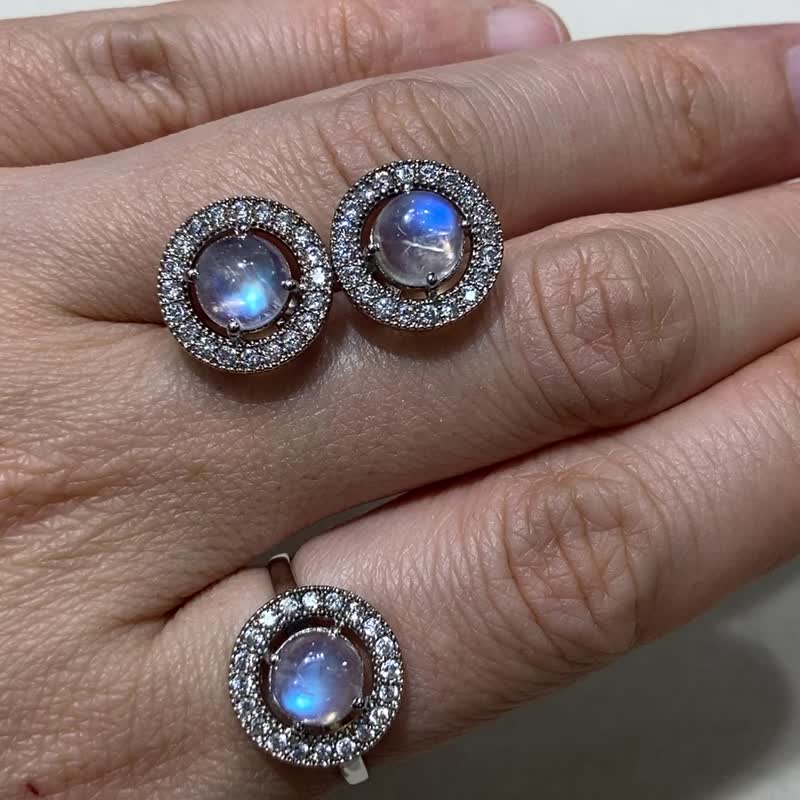 天然 月光石 饰品套组 印度制 925纯银 手工制 - 耳环/耳夹 - 半宝石 