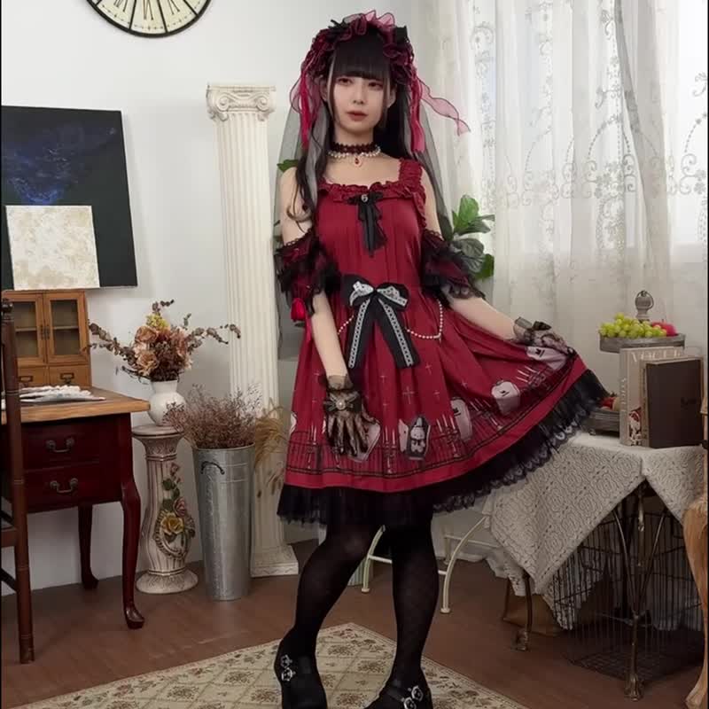 原创哥德萝莉塔台湾绘师 naiguozi 兔之安魂夜 JSK 肩带洋装【JJ4078 - 洋装/连衣裙 - 棉 
