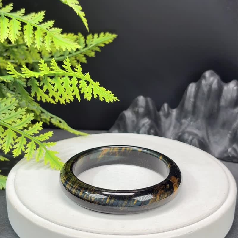 蓝黄渐变 虎眼石手镯 60MM 半盆流星纹 虎晴石手环 辟邪旺财转运 - 手链/手环 - 宝石 